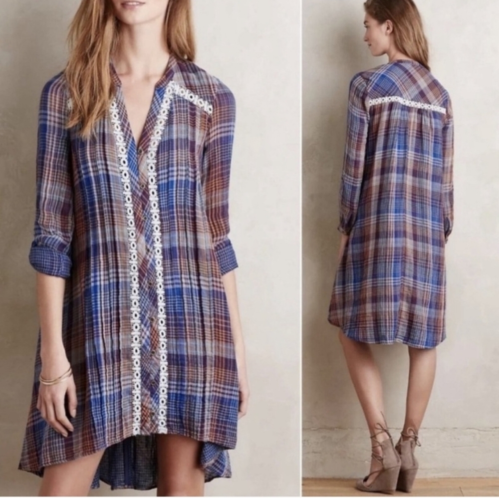 Holding Horses Anthropologie Abita Plaid Shirt Dress Size Small